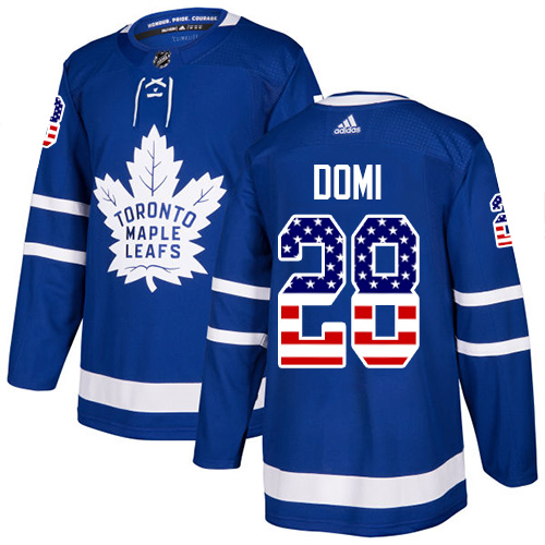 Adidas Maple Leafs #28 Tie Domi Blue Home Authentic USA Flag Stitched NHL Jersey